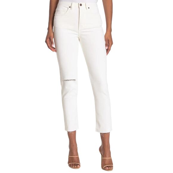 O'NEILL NEW $70 Benatar Straight Leg Distressed Cropped Jean in White Size 26 - Picture 1 of 4